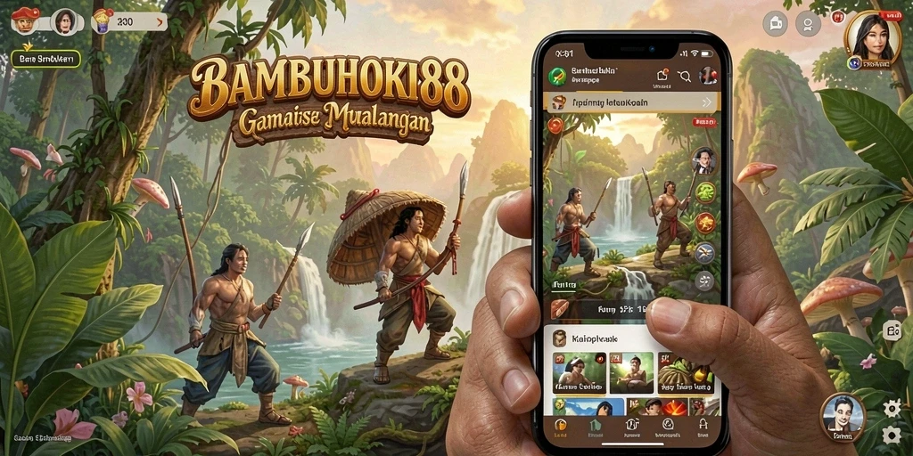 Screenshot gameplay BAMBUHOKI88 menampilkan aksi seru dan interaksi karakter.