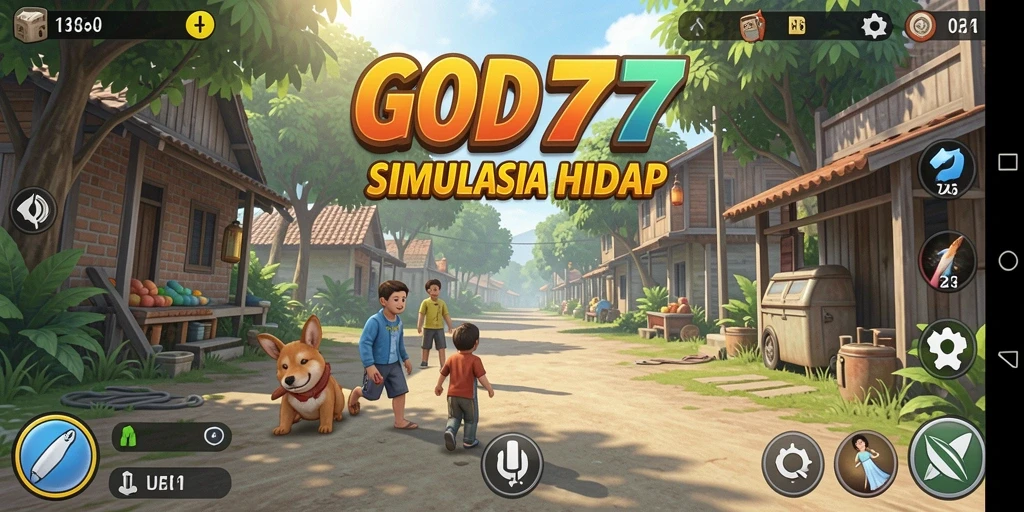 Tangkapan layar utama dari gameplay GOD77 yang menampilkan simulasi interaktif.