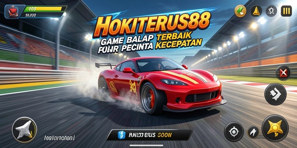 Screenshot HOKITERUS88 menampilkan kecepatan balapan yang mendebarkan.