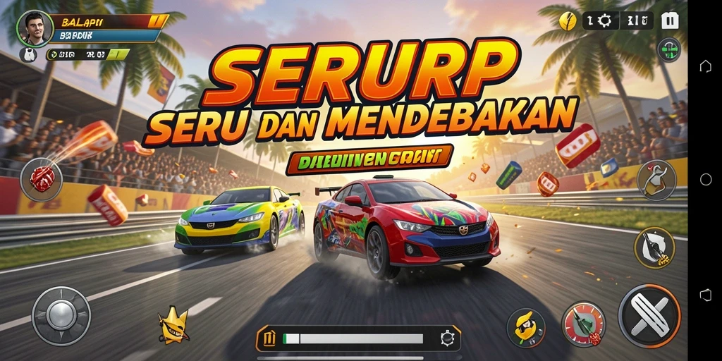 Menampilkan gameplay seru dengan balapan cepat di SERURP.