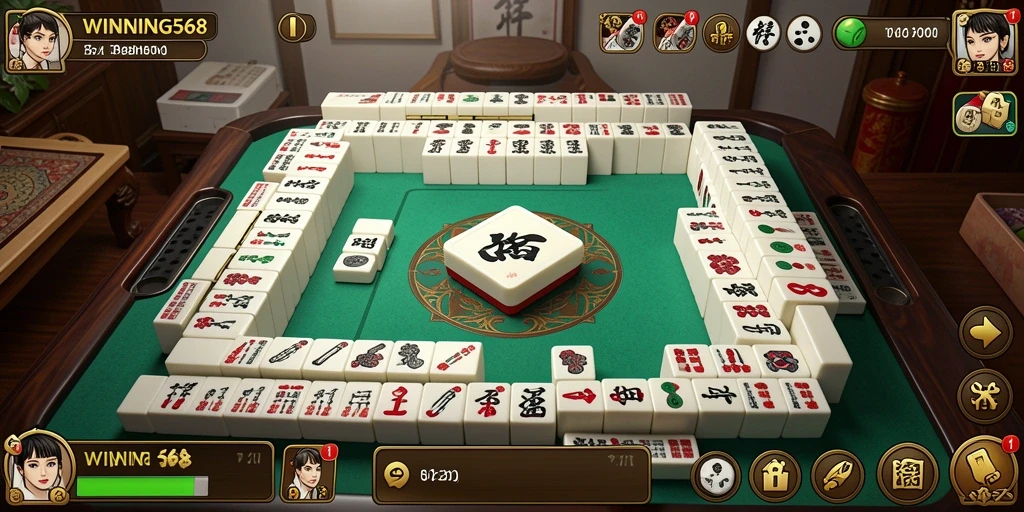 Screenshot WINNING568 menampilkan gameplay Mahjong yang mendebarkan.